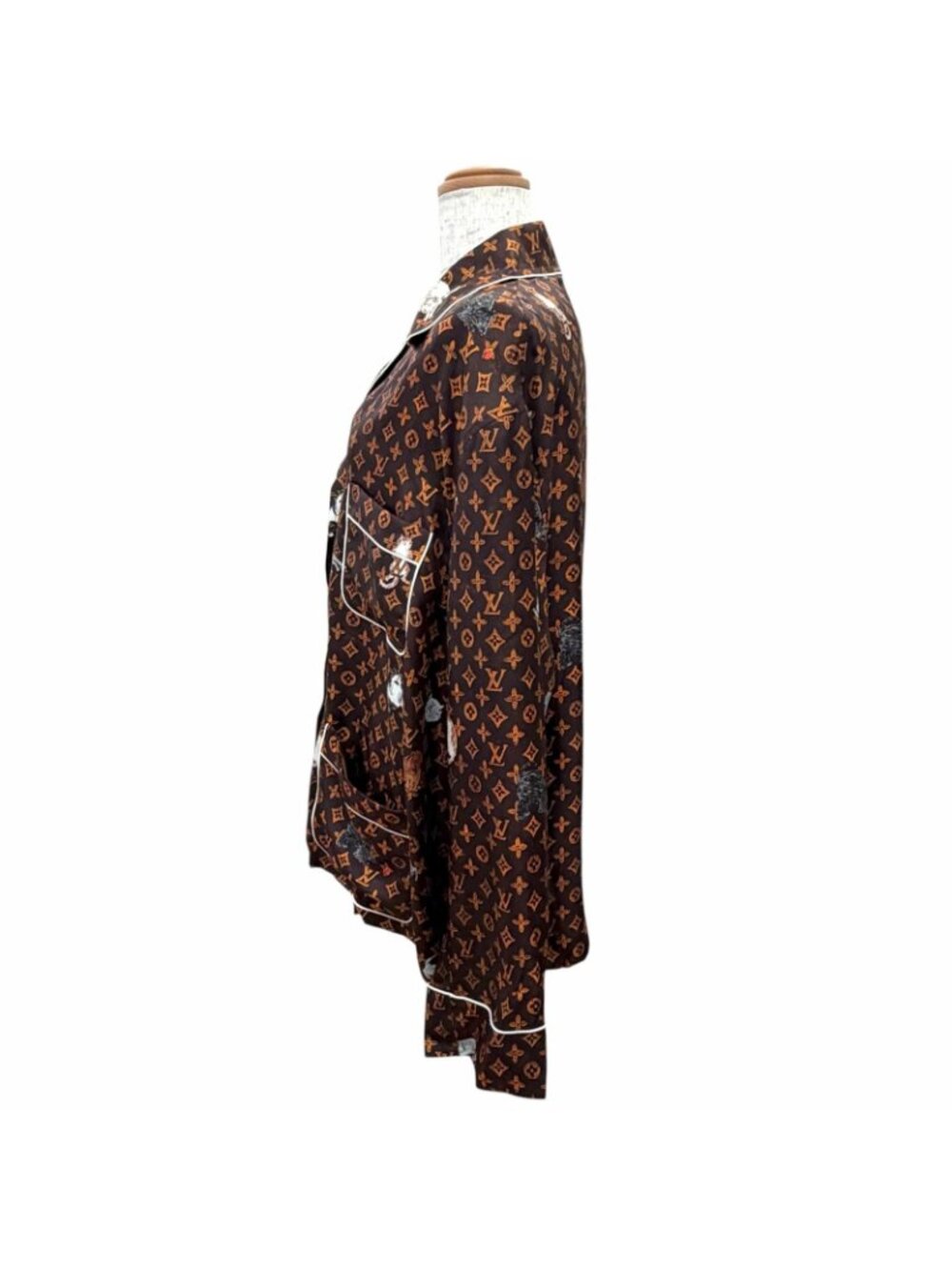 Louis Vuitton Silk 100% Cat Glam Print Cat Long Sleeve Shirt Brown 42 - Picture 3 of 11